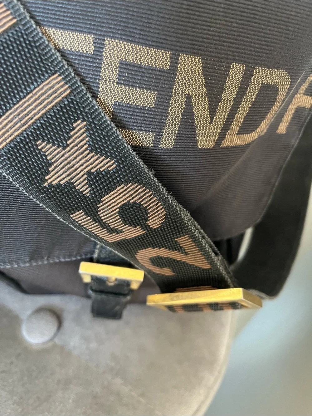 Fendi Black Canvas Messenger Bag with Logo Strap